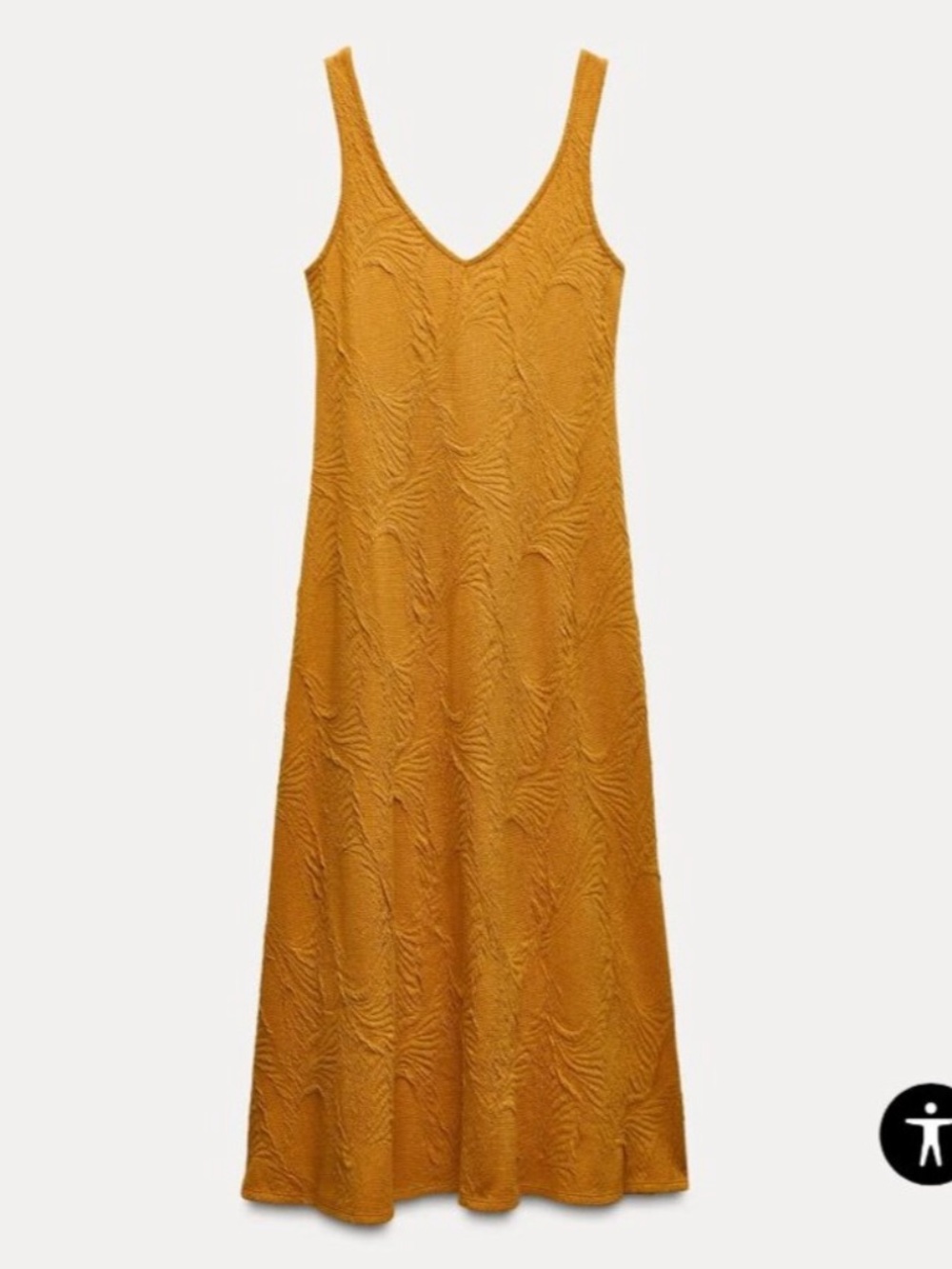 ZARA Ochre Mustard Jacquard V‑Neck Midi Dress